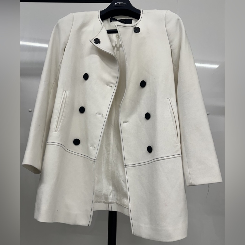 Zara Cream Double-Breasted Pea Coat Size XS